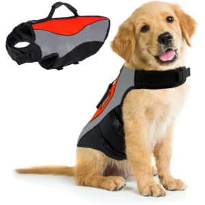 RidgePaw Reflective dog life jacket for swimming and training, adjustable straps, buoyant foam core, 900D Oxford shell, A-shaped zinc buckle handle