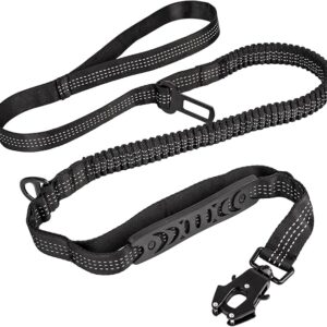 RidgePaw bungee dog leash for walking & car travel with seatbelt buckle, shock-absorbing stretch, 360° locking carabiner and padded reflective handle
