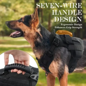 RidgePaw tactical dog harness for large working breeds; breathable mesh lining, quick-release buckles, dual D-rings, reflective webbing, ergonomic handle.