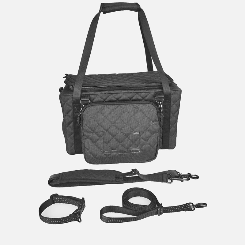 Pet travel carrier set with detachable shoulder strap and safety clip straps included for secure carrying