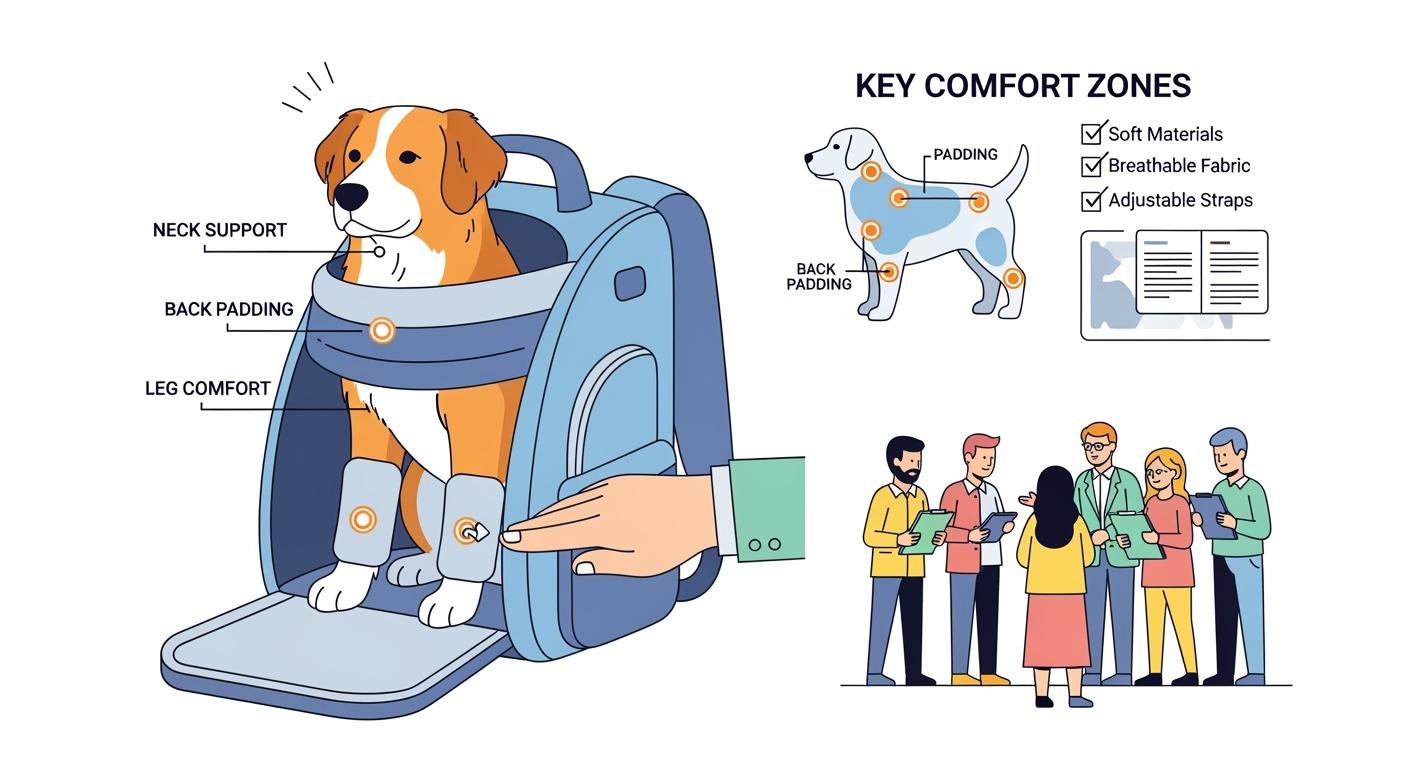 Dog Backpack Carrier No-Rubbing Comfort Map for Buyers and QC Teams