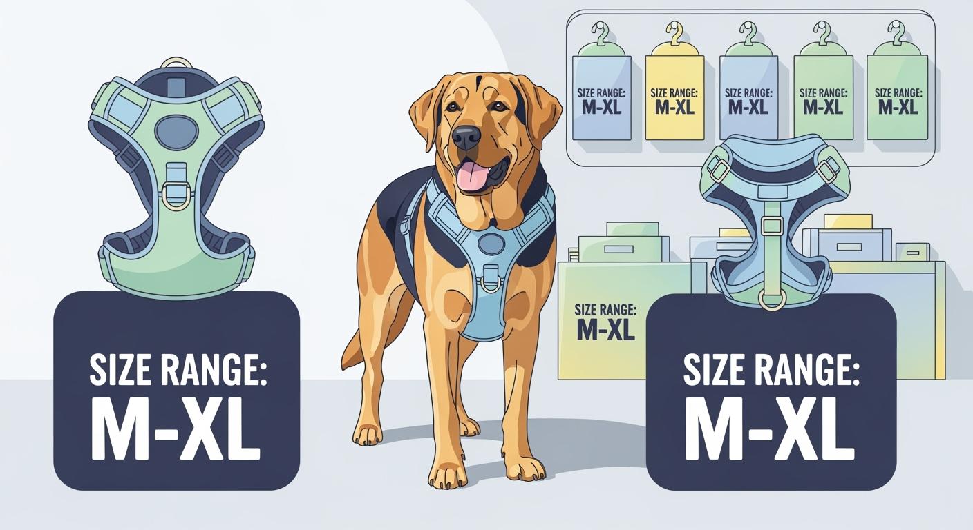 Dog Harness for Large Dogs Size Range Labeling Template Front/Back Copy for Retail Programs