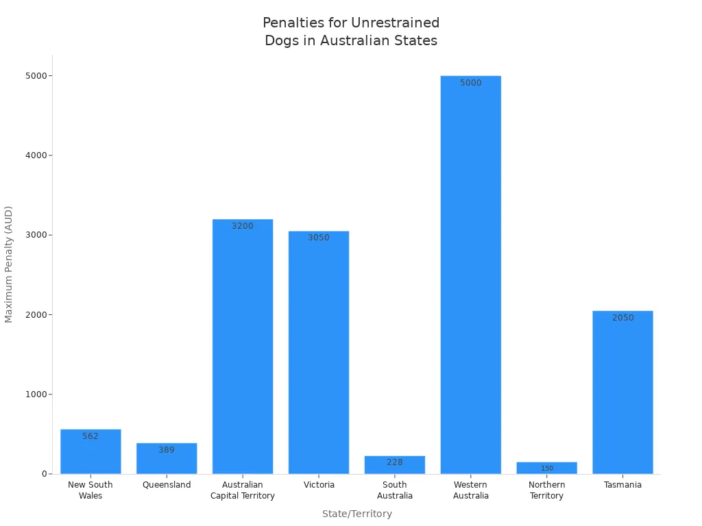 Bar chart showing fines for unrestrained dogs in vehicles across Australian states and territories