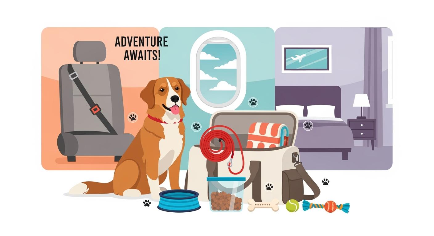 Dog Travel Essentials Kit for Car Trips, Flights, and Hotels That Keeps Your Pet Safe and Comfortable