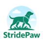 StridePaw wordmark and logo for a factory-direct OEM/ODM outdoor dog gear supplier serving global pet brands and retailers.
